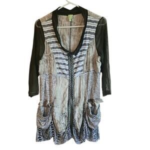 Adam Jacobs lagenlook patchwork zip front tunic top size medium